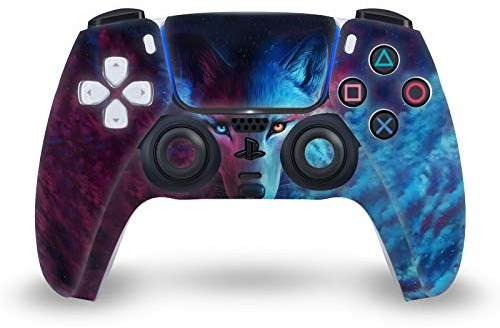 Head Case Designs Officially Licensed Jonas JoJoesArt Jödicke Wolf Galaxy Art Mix Vinyl Faceplate Sticker Gaming Skin Decal Cover Compatible With Sony PlayStation 5 PS5 DualSense Controller