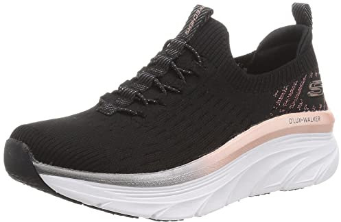 Skechers Women's D'LUX Walker LET IT Glow Sneaker, Black Knit/Rose Gold Trim, 8 UK