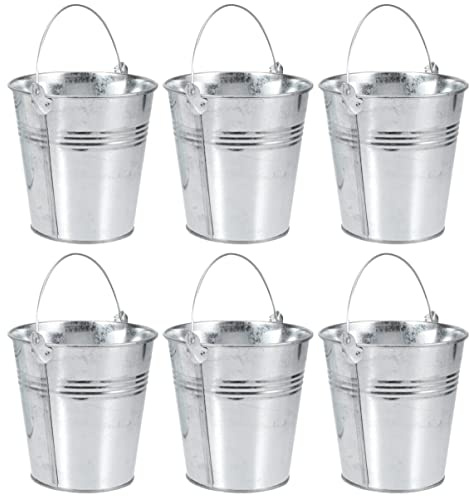 Angoily 6 Stücke Mini Zinkeimer Silber Gastgeschenk Hochzeit - Metalleimer Mit Tragegriff für Bonbons Tischdeko - Blecheimer Gartenpflanzen für Home Party Dekoration (10.5x7.2x10.5 cm)
