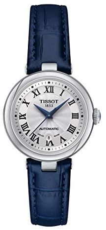 Tissot Bellissima T1262071601300 Montre Automatique pour Femme avec boîtier en Acier Inoxydable 316L Bleu Cuir 5, Bleu, Moderne