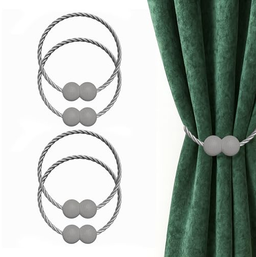 Hion Magnetische Vorhang Raffhalter Grau 4 Stück, Vorhang Raffhalter Schnallen Holdbacks Halter Haken Clip für Zuhause Schlafzimmer Büro Dekorativer Vorhang