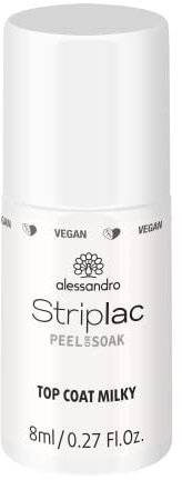 alessandro Striplac Peel or Soak -VEGAN- TOP COAT MILKY - LED-Überlack für eine milchige Farblackierung - Für perfekte Nägel in 15 Minuten, 8ml,Weiß