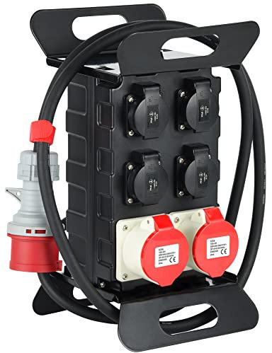 Electraline 60428 Quadro Elettrico di Distribuzione Portatile con Interruttore Differenziale di Sicurezza RCD 30mA, 4 prese Schuko, 2 Prese Industriali CEE, Cavo 2M H07RN-F 5G2,5, Spina a 2P+T, IP44