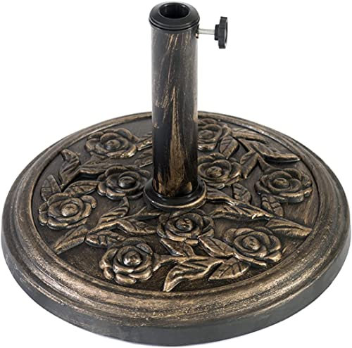 Straame 12KG Cast Iron Effect Garden Parasol Base - With Floral Rose Design - For Outdoor Furniture Umbrella, Canopy - Easy to Assemble, Heavy Duty Weather Resistant (Cast Iron Effect - 12 kg)