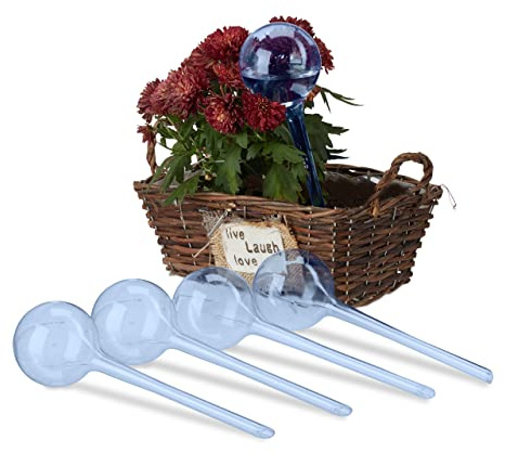 Relaxdays Bewässerungskugeln, 5er Set, Durstkugeln für Pflanzen, blau | je 250 ml, Kunststoff, Gießkugel, HxD: 28 x 8 cm
