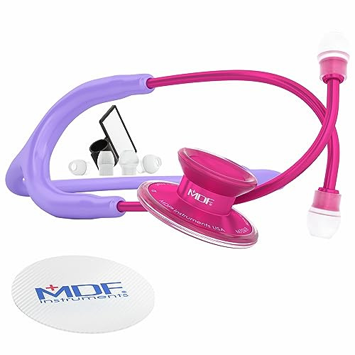 MDF Instruments Acoustica leichtes Stethoskop für Ärzte, Krankenschwestern, Studenten,Erwachsene, Doppelkopf, pastellvioletter Schlauch, Bruststück-Headset aus rosa Legierung, MDF747XPPA07