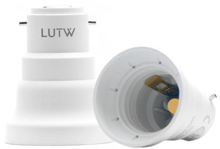 LUTW B22 auf E27 Lampenfassungs-Adapter, Sockel-Konverter, Glühbirnen-Konverter-Halter Bajonett zu Schraube Edison, Lampensockel-Adapter für LED-Glühbirnen, Glühlampen und Kompaktleuchtstofflampen, 2