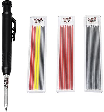 WEITARI Zimmermannsbleistift mit Anspitzer, mechanische Tischlerbleistifte Set mit 18 Nachfüllungen, Tiefloch-Marker, Baubleistifte, robuste Holzbearbeitungsbleistifte für Architekten, schwarz