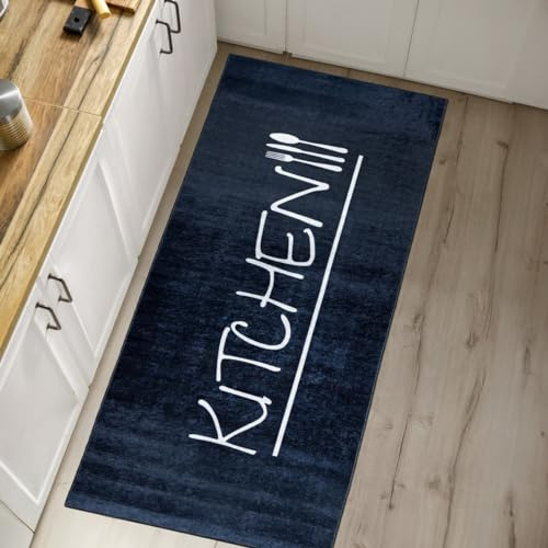 Mazovia Teppich Küche 80x300cm Schwarz Küchenmotiv Stilvoll rutschfest | Teppich für Wohnzimmer Schlafzimmer Esszimmer Büro Maschinenwaschbar Wetterfest Pflegeleicht Tierfreundlich Kurzflor Modern