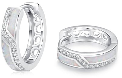 ZIPPICE Creolen Silber 925 Weiß Opal Ohrringe Damen 925 Sterling Silber Creolen Klein Weiß Zirkon Schmuck Geschenke für Frauen Ehefrau Mädchen Muttertagsgeschenke für Mama