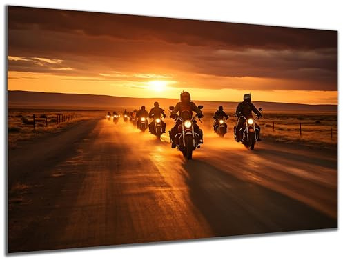 DARO Design - Wand-Bild auf 6mm HDF 30x20cm Motorrad-Fahrer im Sonnenuntergang - Wand-Deko Bilder Geschenk