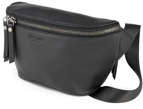 Berliner Bags Premium Bauchtasche Noah, Umhängetasche aus Leder, Crossbody Tasche, Gürteltasche für Damen und Herren – Schwarz