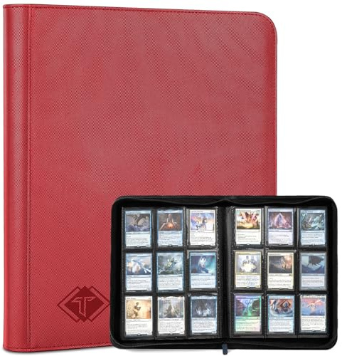 Classeur pour cartes à collectionner 9 poches pour cartes de baseball, football, 432 classeurs TCG à chargement latéral pour album photo MTG Yu-Gioh, facile à utiliser avec fermeture éclair, rouge