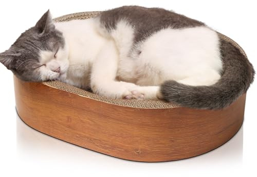 ComSaf Cat Scratcher Bed, Durable Cat Scratching Board, Oval Cat Scratch Pad, Corrugated Cardboard Cat Scratcher Bed for Indoor Cats to Lounge, Protecting Furniture, Bowl Shape