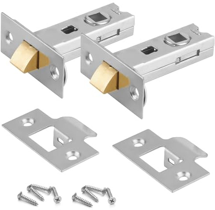 Pack of -2 Nickel Plated Tubular Latch 2½” (63mm) – Suitable for Spring Lock Lever & Door Knob Furniture – Includes Fixing Screws