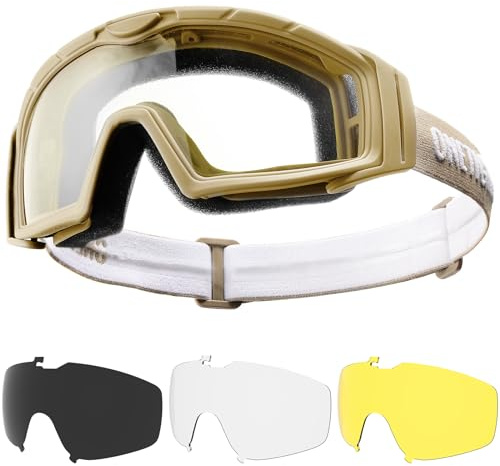 OneTigris Airsoft Goggles, Tactical Shooting Glasses with 3 Interchangable Lens, UV Protection Anti Fog Paintball Glasses for Paintball, Riding, Shooting, Hunting, Cycling
