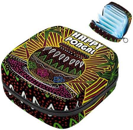 Damenbinden-Aufbewahrungsbeutel für Damen, große Kapazität, Menstruationspad-Tasche, Happy Pongal Menstruationstaschen, Tampon-Sammelhalter, Geldbörse