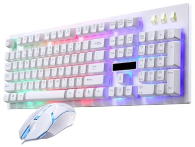 Homoyoyo Clavier Souris Gaming Mécanique Fil, Clavier et Souris Ergonomiques Lumineux en Plastique, 104 Touches, pour Gamer en Bureau ou Café