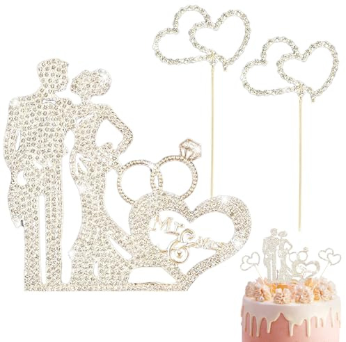 Wedding Cake Toppers, Wedding Cake Topper with Rhinestones, Wedding Cake Decorations, wedding Cake Toppers Bride and Groom for Wedding, Engagement, Anniversary, Valentine's Day