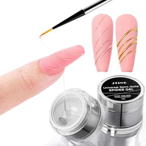 BSMKCL Spider Gel for Nails Art, 3D Clear Elastic Painting Wire Drawing Nail Art Polish, Chrome Powder for Line Sculpting Gel, Soak Off UV LED Gel Polish Manicure DIY Nail Designs