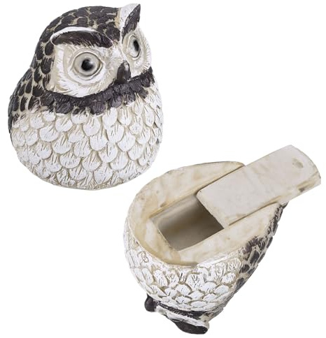 sourcing map Hide A Key Outside, Faux Owl Hide A Spare Key Outdoor Waterproof Key Hider Decoration Safe Storage Lock Box Hidden Key Holder for Outside Garden Decoration, Gray White