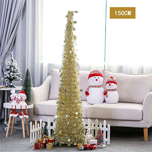 LULUMAIC 5 Fuß künstlicher Lametta-Pop-up-3D-roter Weihnachtsbaum mit Ständer, wunderschöner Stern mit Pailletten, zusammenklappbar, Weihnachtsparty-Bäume, Dekorationen, Silber, 1,5 Meter, das Neue