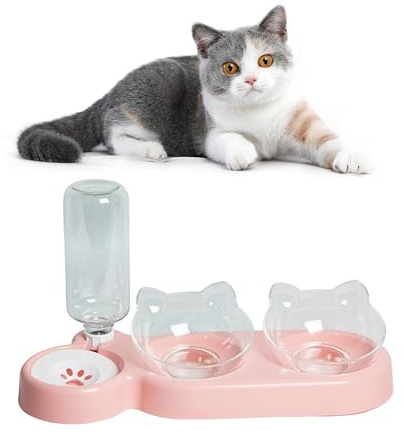 Colrid Katze Futternapf Set mit Wasserspender, 2-in-1 (Rosa) | Abnehmbarer+ automatischer Wasserfluss. Ideal für Katzen & Hunde. BPA-frei, rutschfest, leicht reinigbar. Perfekt für Zuhause