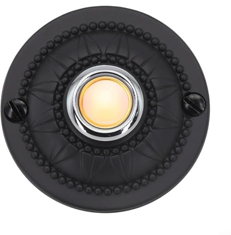 FUANA Kabelgebundener Türklingel-Druckknopf, rund, LED, beleuchtet, wasserdicht, Eisen-Ersatz für Haustür, schwarz, 5,1 cm Durchmesser