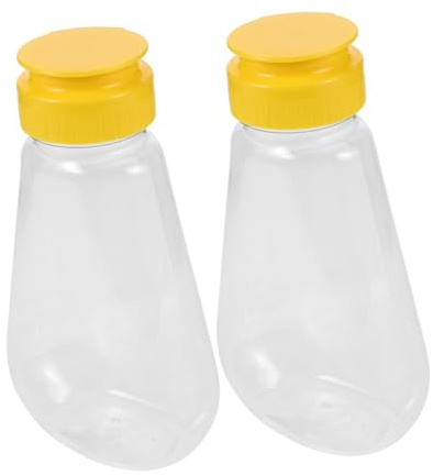 POPETPOP Honey Squeeze Bottles Set, 2 x 200ml Refillable Plastic Honey Dispensers with Leak-proof Flip Caps for Syrup, Ketchup, and Salad Dressing Storage