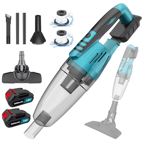 Handstaubsauger 10000Pa,Ersatz für Makita 18V Akku,Mini Handstaubsauger Auto 140W,Bürstenloser Motor,mit 2X 3.0AH Akku und Waschbar HEPA-Filter,für Auto Haus Büro, Tierhaare