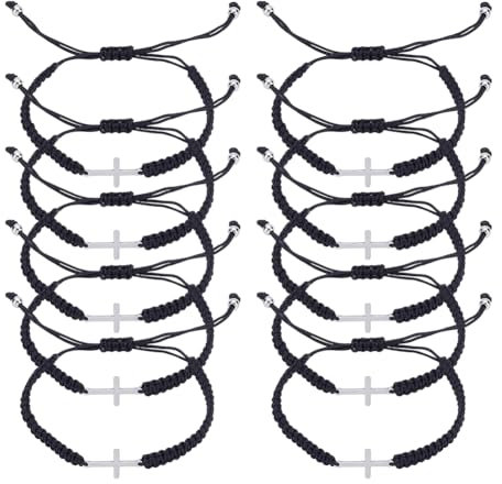 Unicraftal - Pulsera de amistad con cruz hecha a mano, pulsera trenzada de cuerda negra, pulsera ajustable, pulseras de pareja para mujeres, hombres, pulsera para regalos de descuento BFF