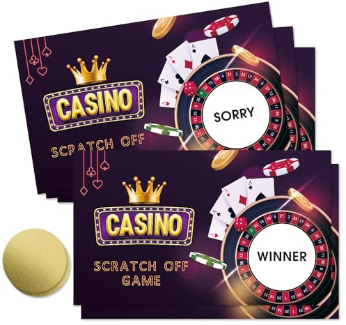 THEBESTU 50 Pcs Casino Scratch Off Game Cards, Funny Casino Night Scratch Cards for Gambling Party Birthday Party, Lottery Prize Raffle Tickets, Favors Business Promotion Customer Reward Dare Card