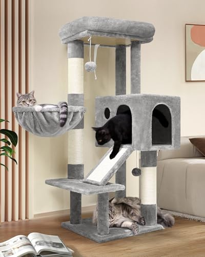 Globlazer S45 Stabil Kratzbaum Katzenhaus Plattform Sisalrampe für 2 Katzen | Katzenbaum mit Mehrere Loungebereich Sisal Kratzfläche Leichter Aufbau Aktivitätskratzbäume für Große Katzen Senior Kätzchen