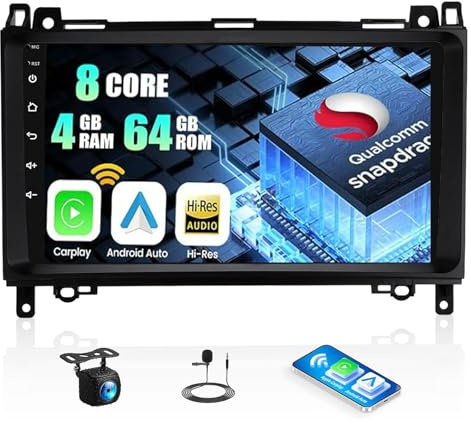 CAMECHO Android 15 Qualcomm 8 Core 4G + 64G Bilradio för Mercedes Benz B-klass W245 Viano Vito W639 med bil. Spela Android Auto Navi Dual WiFi 9 skärm med Navi Bluetooh5.1 FM/RDS + bakkamera