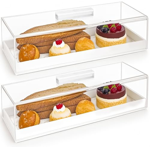 Acrylic Rectangular Cake Tray - Multifunctional Rectangle Cake Stand with Clear Cover Lid - Serving Tray - Dessert Holder for Party Home Kitchen - Afternoon Tea Stands (2PCs)