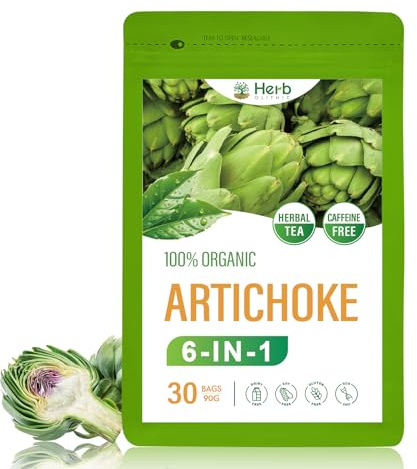 HerbOLITHIC Artichoke Extract Liver Health Tea bag, 6-in-1 Herbal Tea for Detox Cleanse Support w/Milk Thistle Burdock Bupleurum. Ultra-concentrated, Caffeine Free, 30 Individually Wrapped Bags