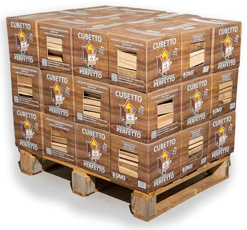 CUBETTO FEMIRO Legnetti Accendifuoco Faggio e Abete – 36 Scatole da 4 kg – Accendi Camino per Camini, Stufe, Forni e Barbecue – Confezione Pulita e Compatta