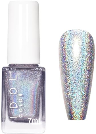 Nail Polish - Magic Rainbow Silver Effect Nail Varnish - Holographic Glitter Shimmer Shiny Chrome Iridescent Nail Lacquer - Quick Dry & Long-lasting Glossy No UV Bake No Chip For Women Nail Art 7ML