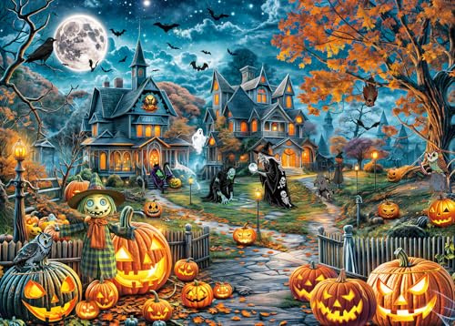 Puzzles 1000 Pieces for Adults jigsaw puzzles for adults-Spooky Halloween Castle Night Fantasy Witches Theme-1000 Piece Puzzle Classic Educational Games Decoration Puzzle