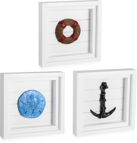 Weskjer 3Pcs Nautical Beach 3D Wall Art Hanging Decoration | Coastal Room Decor, Seaside Ornaments, Bathroom Wall Art, Beachy Home Decor