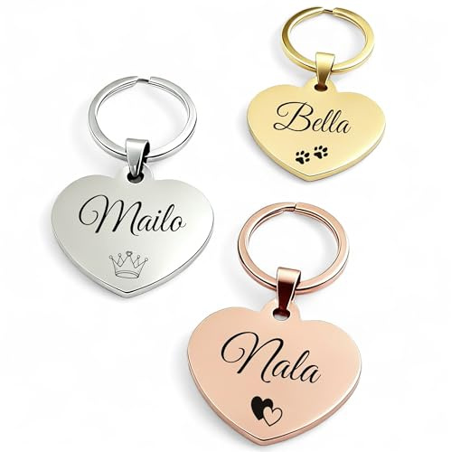 Hundemarke mit Gravur Personalisiert aus Edelstahl Dog Tag Hundeanhänger inkl. Schlüsselring - Namensschild für Halsband - Anhänger Marke für Hunde, Tiermarke für Katzen und Welpen (Silber)
