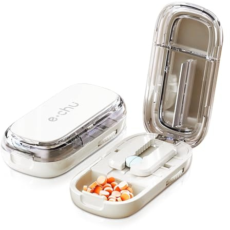 LAIVIYA Cortador De Pastillas, Beige Partidor De Pastillas, 1/2 Corta Pastillas Con Compartimento De Almacenamiento, Guillotina De Pastillas Para Dividir Y Transportar Medicamentos Diarios Mascotas