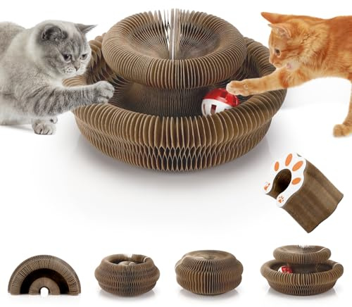 Lociban Magic Organ Cat Scratching Board, Tiragraffi per Gatti in Cartone Ondulato Pieghevole, Giochi Interattivi per Gatti con Palla Giocattolo Campanella