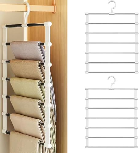 Lot de 3 cintres pliables à plusieurs niveaux pour vêtements, jeans, écharpes, guêtres, serviettes, cravates, blancs