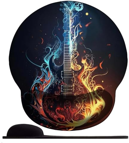 WANGWANGMIAO 3D Mauspad mit Handgelenkstütze, ergonomisches Gaming-Mauspad mit Handgelenkauflage für Laptop, Computer, Heimbüro, Arbeit -Flammende Gitarre