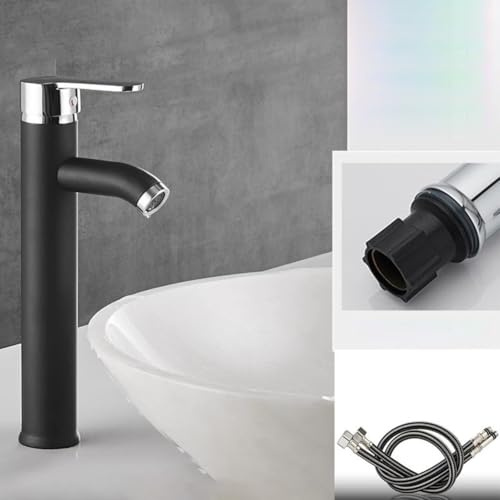 Edelstahl Waschbecken Armatur Einhandmischer mit 60cm Schläuchen für Warm- und Kaltwasser, Moderne Obertischarmatur Silber Schwarz (Silber und Schwarz)