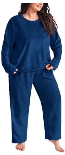 Generisch Conjunto de pijama de franela para mujer, talla grande, forro polar de coral grueso, ropa de salón holgada, ropa de dormir de invierno y ropa de abrigo para el hogar y al aire libre