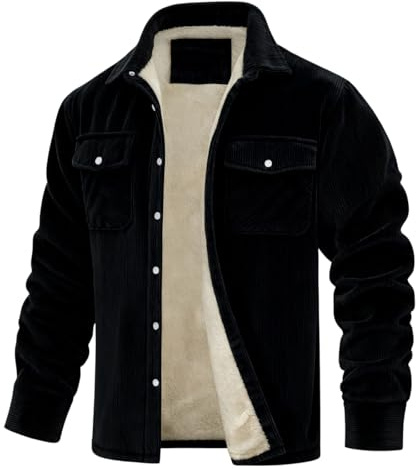 Generisch Winterjacke Herren Warm Gefüttert Cordjacke Cargo Fleecejacke Casual Übergangsjacke Baumwolle Outdoorjacke Einfarbig Cord Jacke mit Mehrfachtaschen Schwarz 5XL