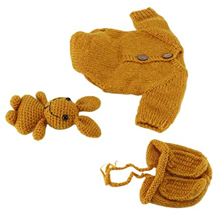 Xiuganpo Accessoires de Photographie pour Nouveau-nés, Costume de Photo en Fil tricoté pour bébé, Ensemble de Vêtements de Photographie pour Nourrissons Mignons pour Garçons et Filles (YELLOW)