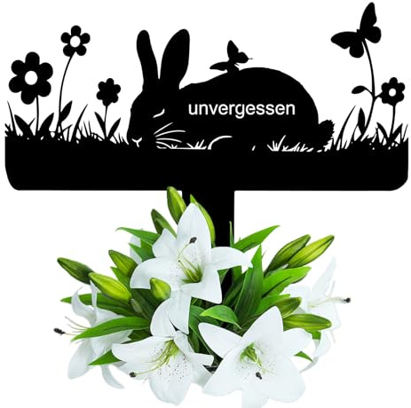 Wondramble Grabstein Kaninchen für Draußen,grabschmuck Kaninchen wetterfest,gartenstecker,gedenktafel 25cm